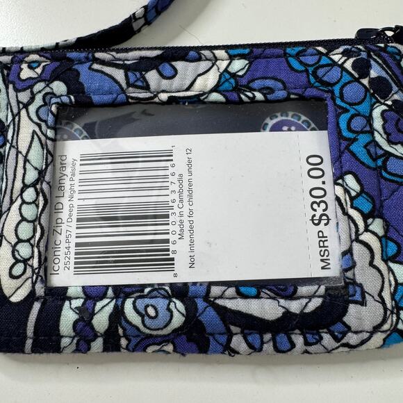 NWT VERA BRADLEY Iconic Zip ID Lanyard Deep Night Paisley Blue Purple - Picture 2 of 3